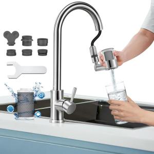 imageCECEFIN 8pcs Filter Cartridges Replacement for Swivel Faucet Water Filter 1um MicroPorous Purifier 12inch Diameter Strong Filterability Element Improve Water ConditionsH Silvery Faucet water filterSilver